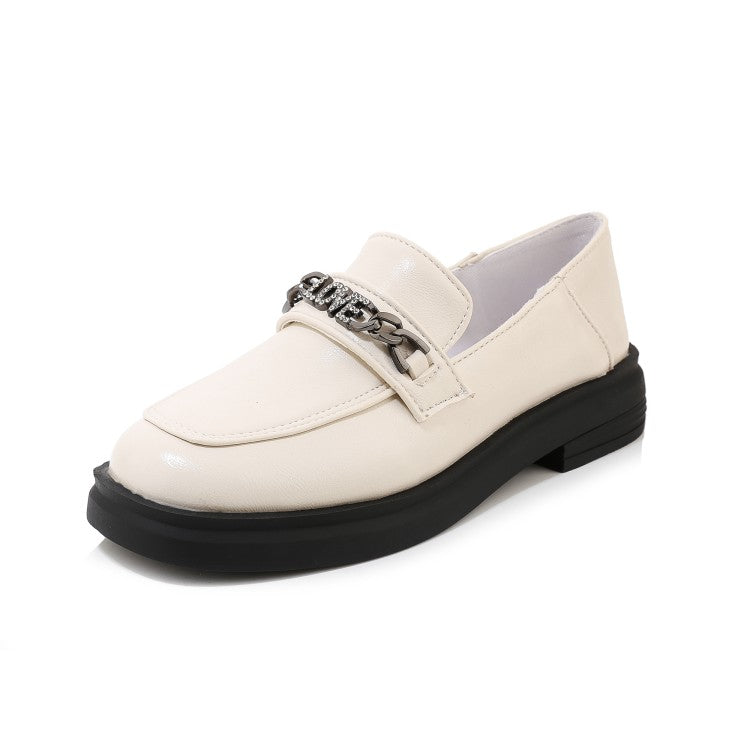 Ladies Solid Color Square Toe Rhinestone Metal Decor Slip on Flats Shoes
