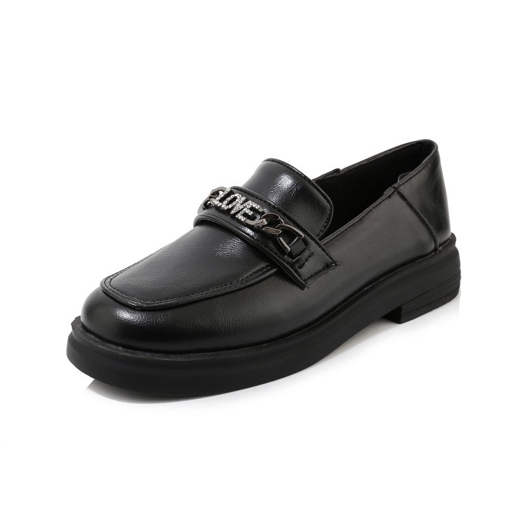 Ladies Solid Color Square Toe Rhinestone Metal Decor Slip on Flats Shoes