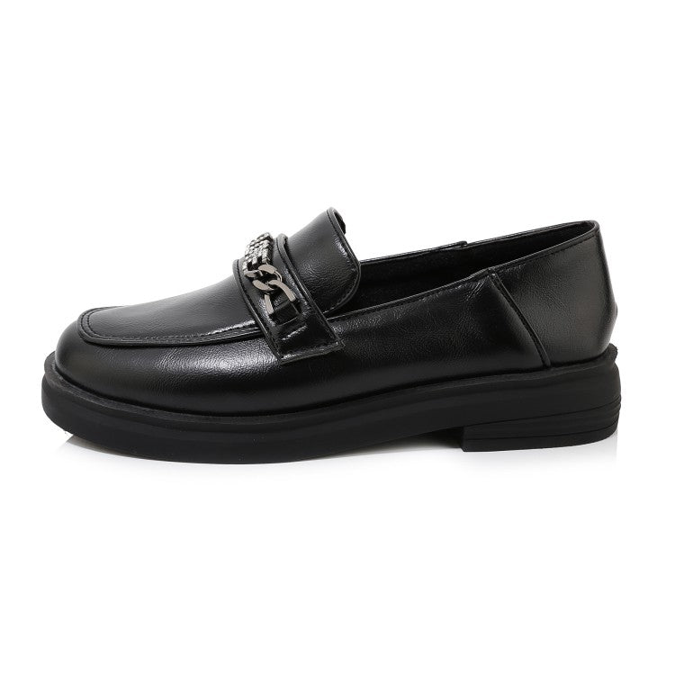 Ladies Solid Color Square Toe Rhinestone Metal Decor Slip on Flats Shoes