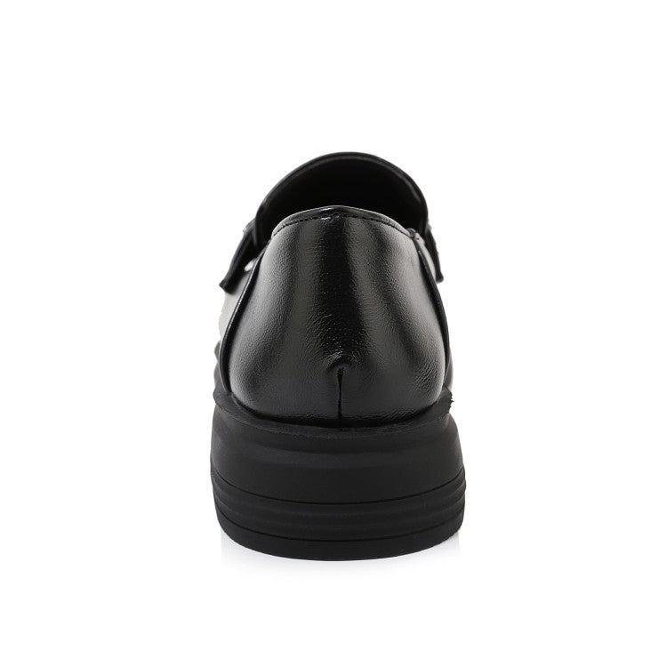 Ladies Solid Color Square Toe Rhinestone Metal Decor Slip on Flats Shoes