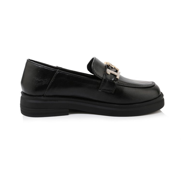 Ladies Solid Color Round Toe Rhinestone Decor Slip on Flats Shoes