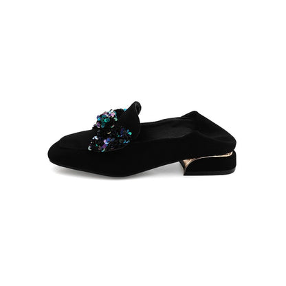 Ladies Pumps Suede Sequins Butterfly Knot Puppy Heel Shoes