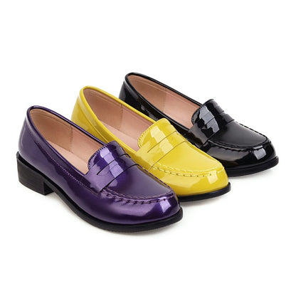 Women's Glossy Round Toe Slip-On Loafers