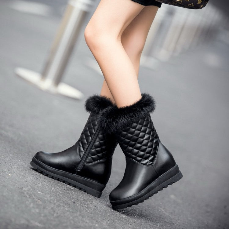 Round Toe Tied Straps Pearls Flat Platform Mid-Calf Boots for Women