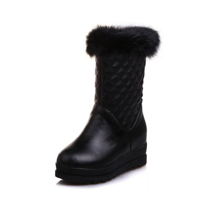 Round Toe Tied Straps Pearls Flat Platform Mid-Calf Boots for Women