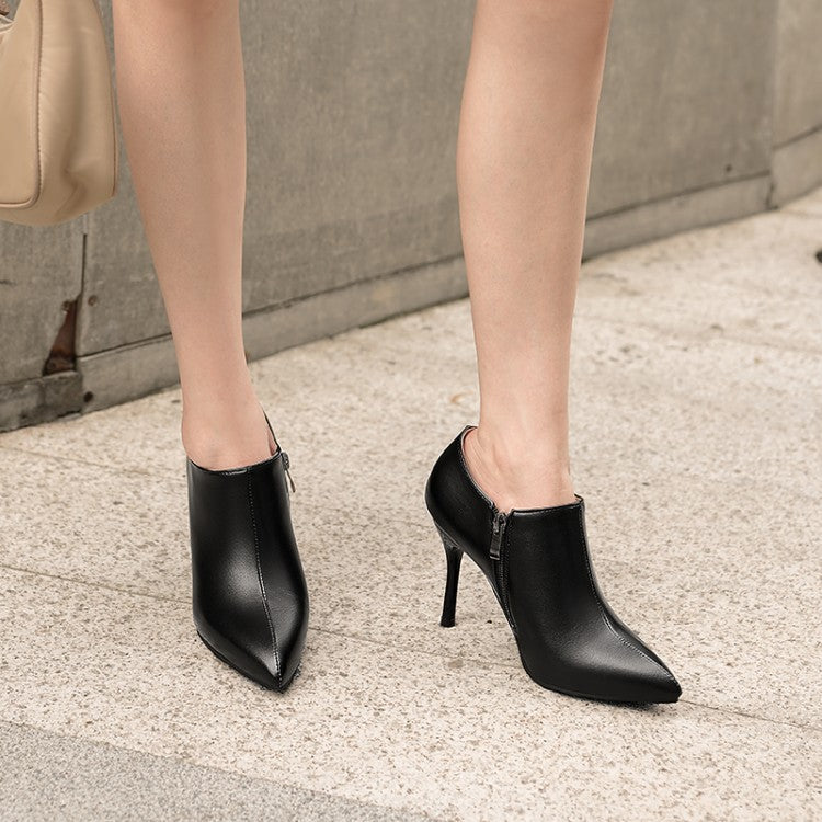 Pointed Toe Side Zippers Stiletto Heel Ankle Boots for Women