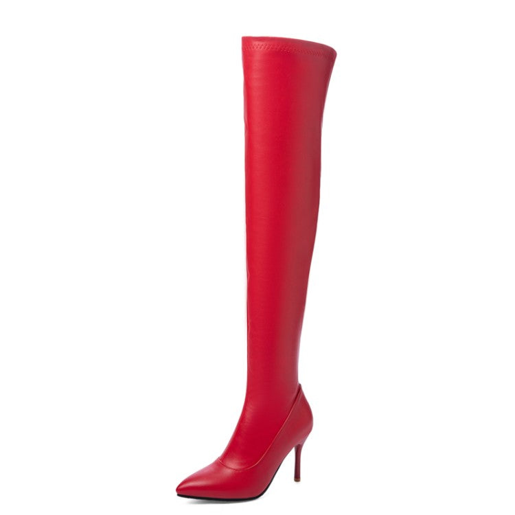 Pointed Toe Side Zippers Stiletto Heel Over the Knee Boots for Women