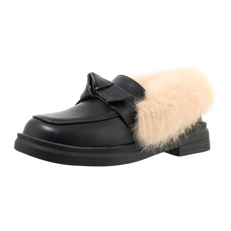 Ladies Shallow Slip on Bowtie Flats Platform Shoes
