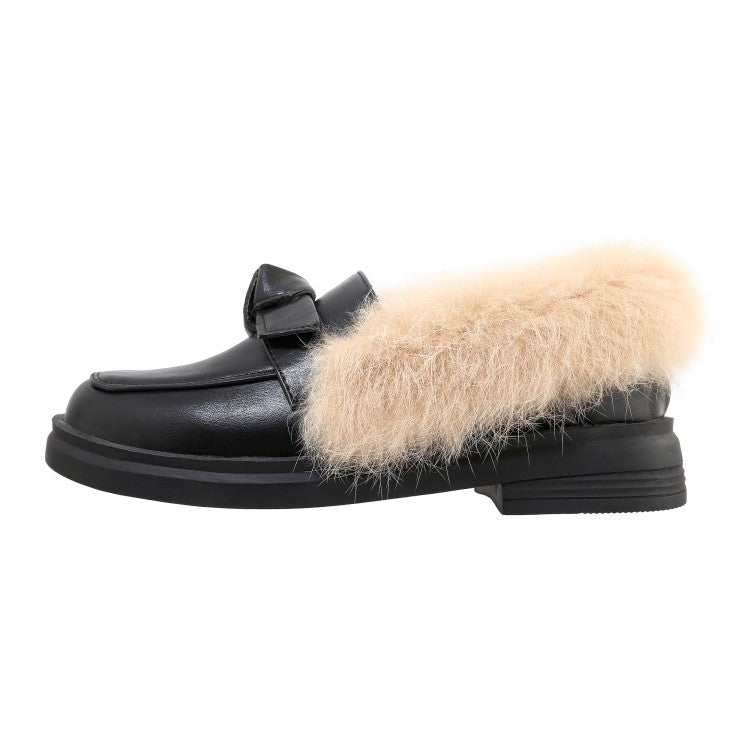 Ladies Shallow Slip on Bowtie Flats Platform Shoes