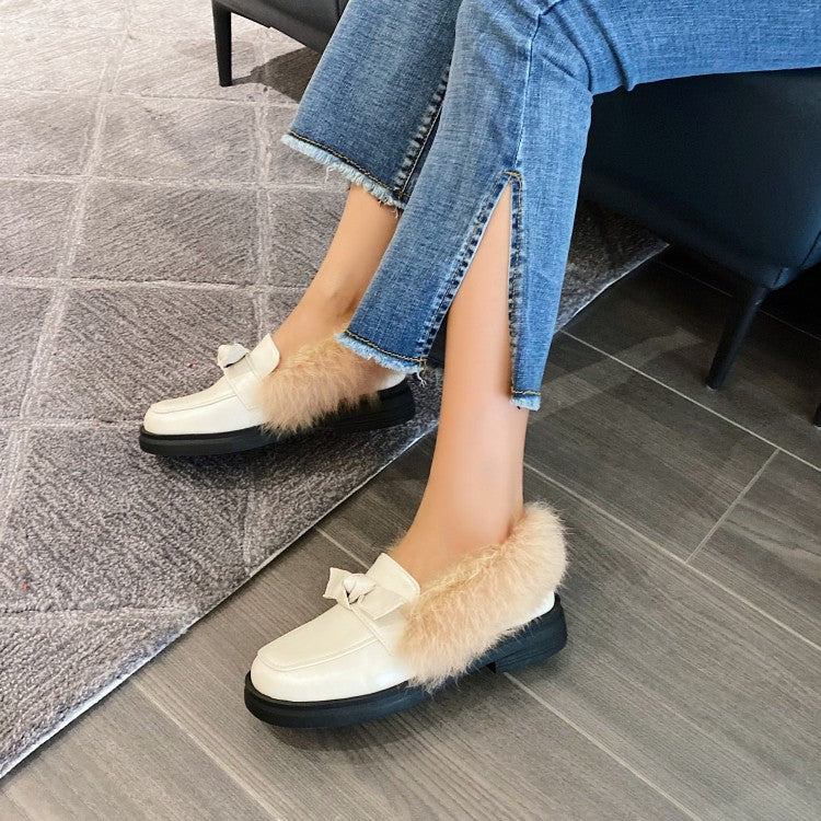 Ladies Shallow Slip on Bowtie Flats Platform Shoes