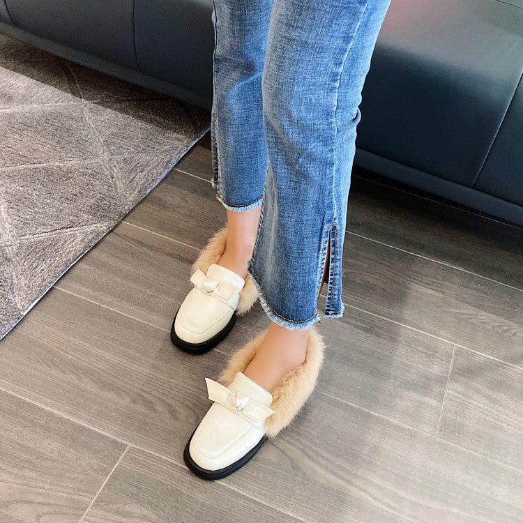 Ladies Shallow Slip on Bowtie Flats Platform Shoes