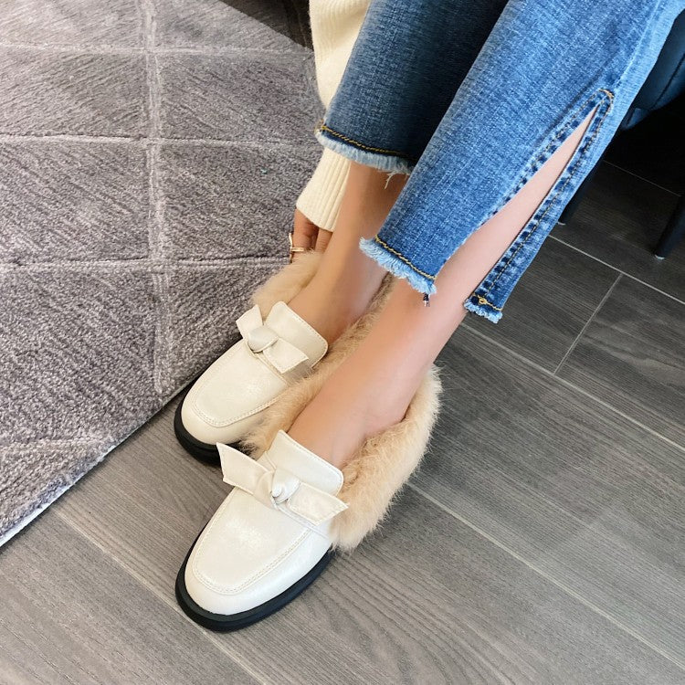 Ladies Shallow Slip on Bowtie Flats Platform Shoes