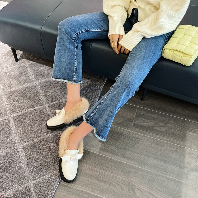 Ladies Shallow Slip on Bowtie Flats Platform Shoes
