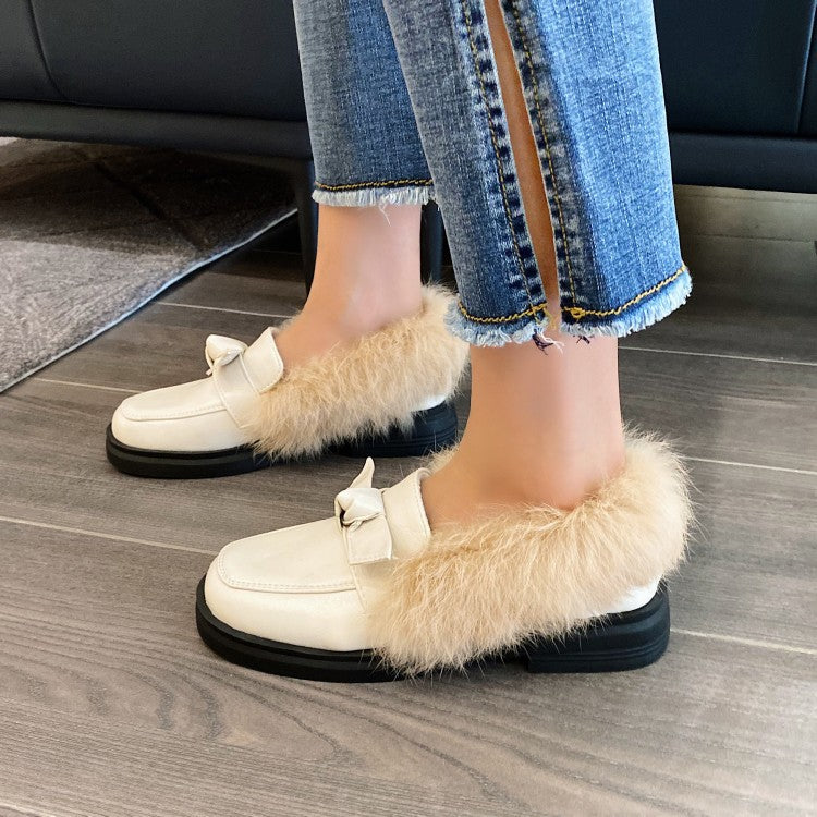 Ladies Shallow Slip on Bowtie Flats Platform Shoes