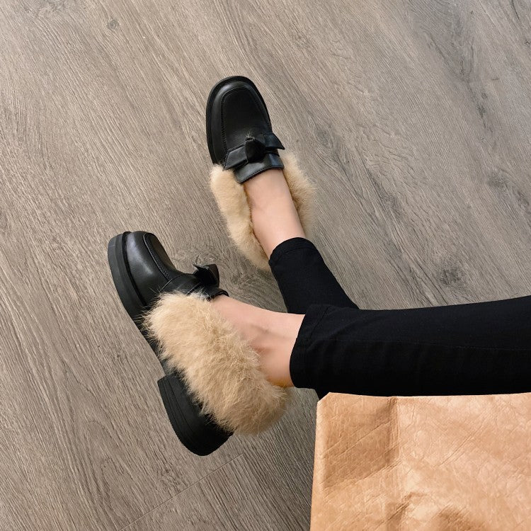 Ladies Shallow Slip on Bowtie Flats Platform Shoes