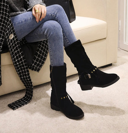 Flock Zipper Mid Calf Boots for Women