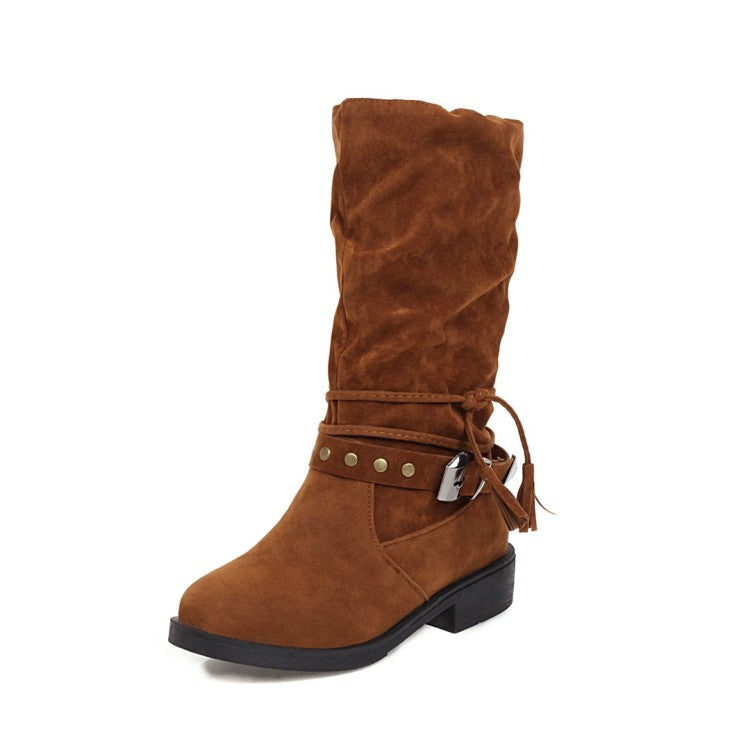 Flock Zipper Mid Calf Boots for Women