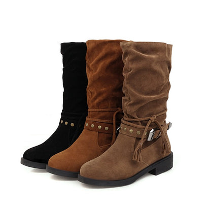 Flock Zipper Mid Calf Boots for Women