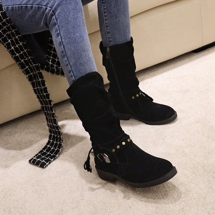 Flock Zipper Mid Calf Boots for Women