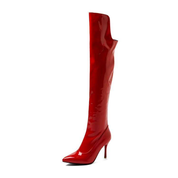 Pointed Toe Side Zippers Stiletto Heel Over the Knee Boots for Women