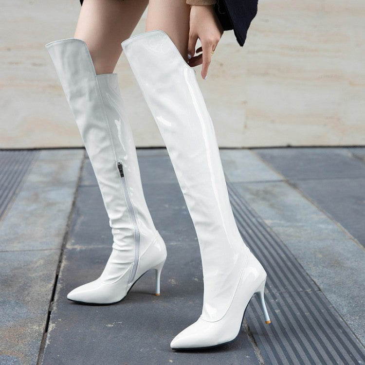 Pointed Toe Side Zippers Stiletto Heel Over the Knee Boots for Women