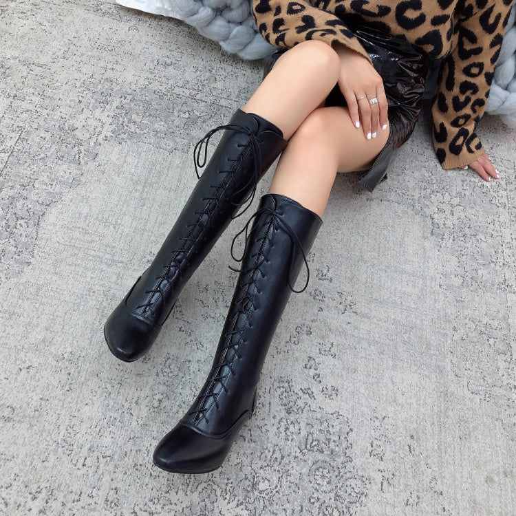 Pointed Toe Lace Up Stiletto Heel Knee High Boots for Women