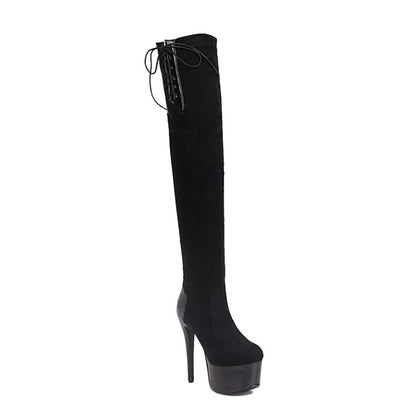 Tied Belts Chunky Heel Platform Over the Knee Boots for Women