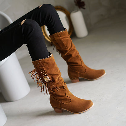 Ladies Rhinestore Tassel Knee High Boots