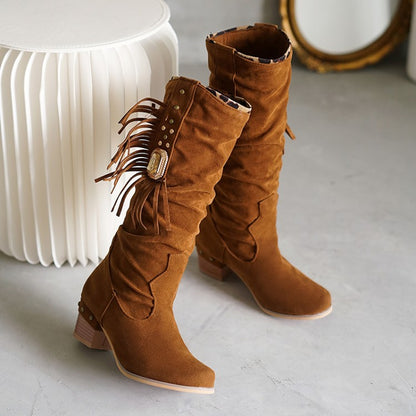 Ladies Rhinestore Tassel Knee High Boots