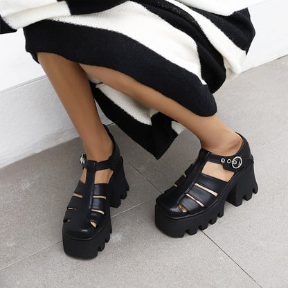 Women's Roman Patent Square Toe Buckle Straps Block Heel Platform Gladiator Sandals