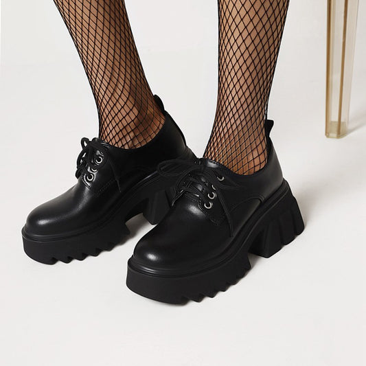 Women's Round Toe Lace Up Block Heel Platform Derbies