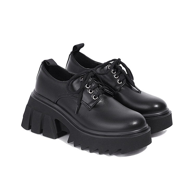 Women's Round Toe Lace Up Block Heel Platform Derbies