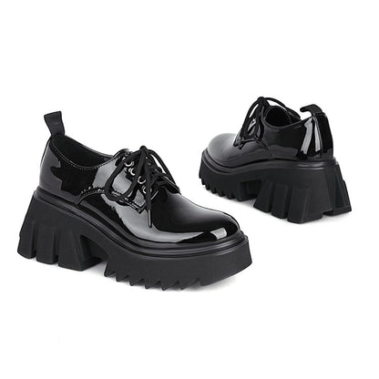 Women's Round Toe Lace Up Block Heel Platform Derbies