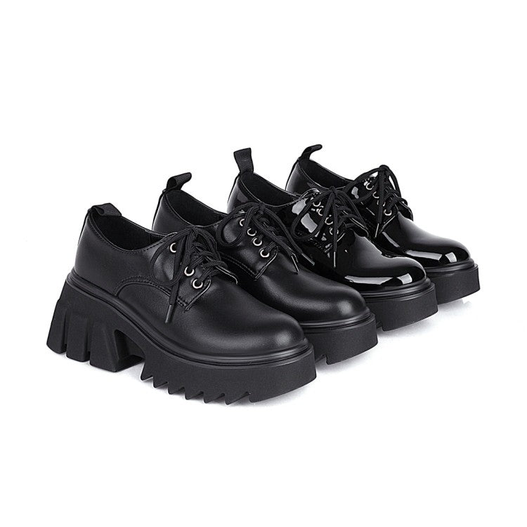 Women's Round Toe Lace Up Block Heel Platform Derbies