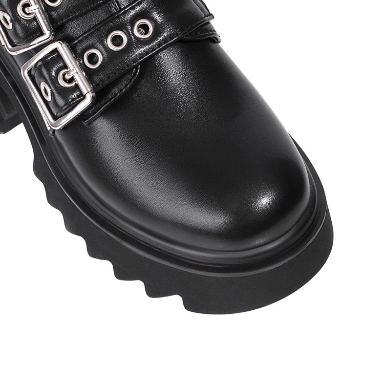 Women's Buckle Straps Block Heel Platform Loafers Shoes
