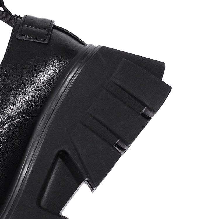 Women's Buckle Straps Block Heel Platform Loafers Shoes