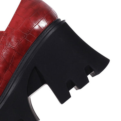 Ladies Crocodile Pattern Pu Leather Belts Buckles Chunky Heel Platform Mary Jane Shoes