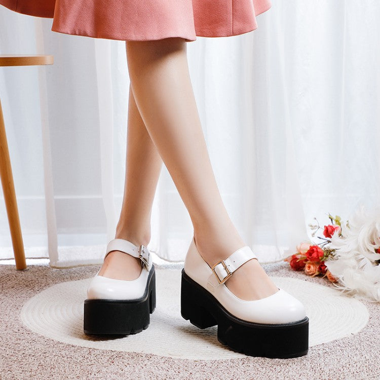 Ladies Mary Jane Block Heels Platform Pumps