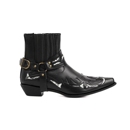 Ladies Embroidery Low Heels Metal Buckle Straps Short Boots