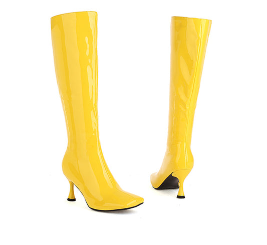 Square Toe Side Zippers Spool Heel Knee-High Boots for Women