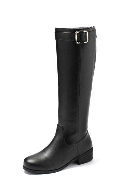 Ladies Buckle Belt Heel Knee High Boots