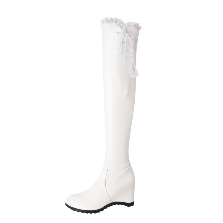 Lace Inside Heighten Wedge Heel Over-The-Knee Boots for Women