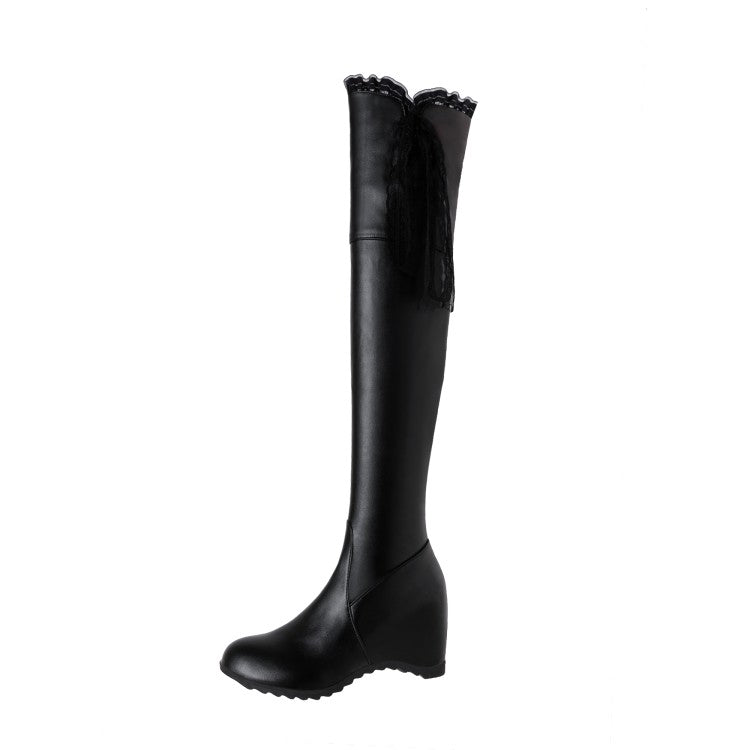 Lace Inside Heighten Wedge Heel Over-The-Knee Boots for Women