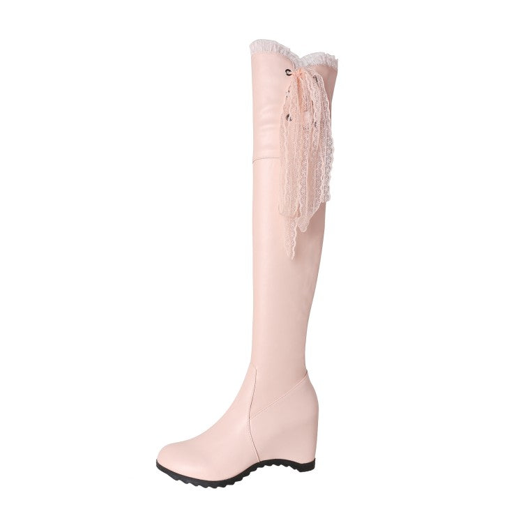 Lace Inside Heighten Wedge Heel Over-The-Knee Boots for Women