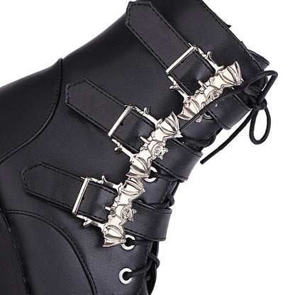 Ladies Lace Up Buckle Straps Wedge Heel Platform Short Boots