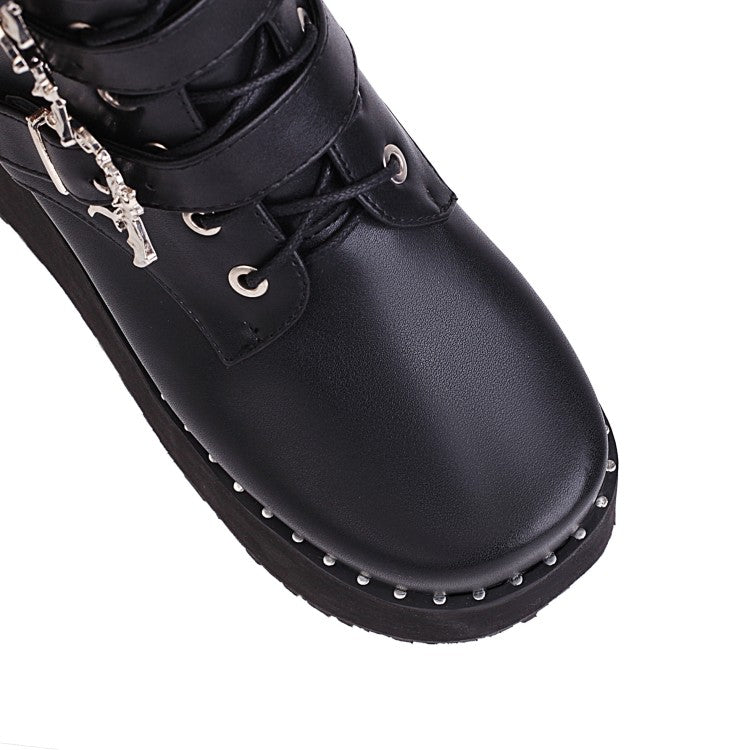 Ladies Lace Up Buckle Straps Wedge Heel Platform Short Boots