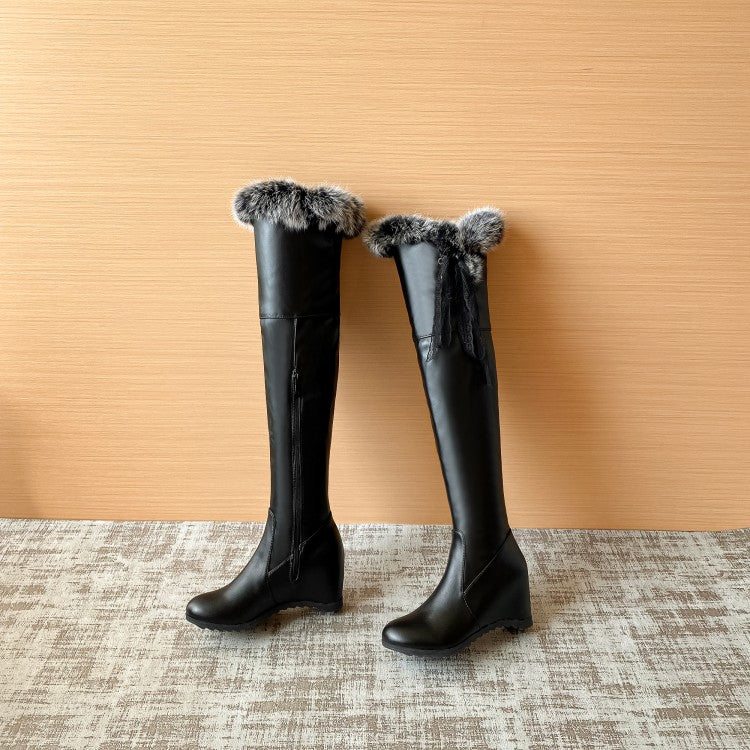 Lace Fur Inside Heighten Wedge Heel Over-The-Knee Boots for Women