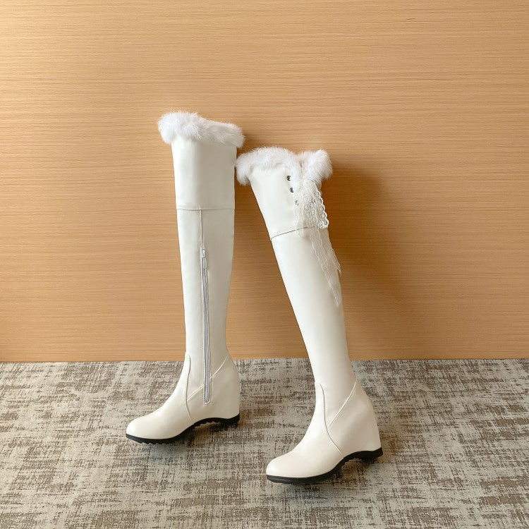 Lace Fur Inside Heighten Wedge Heel Over-The-Knee Boots for Women