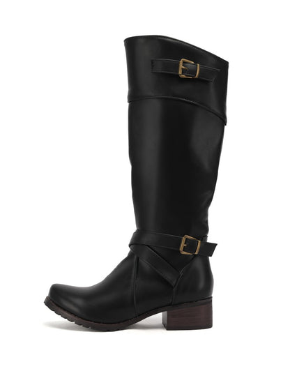 Ladies Buckle Low Heel Knee High Boots