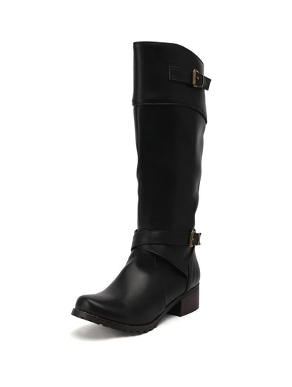 Ladies Buckle Low Heel Knee High Boots